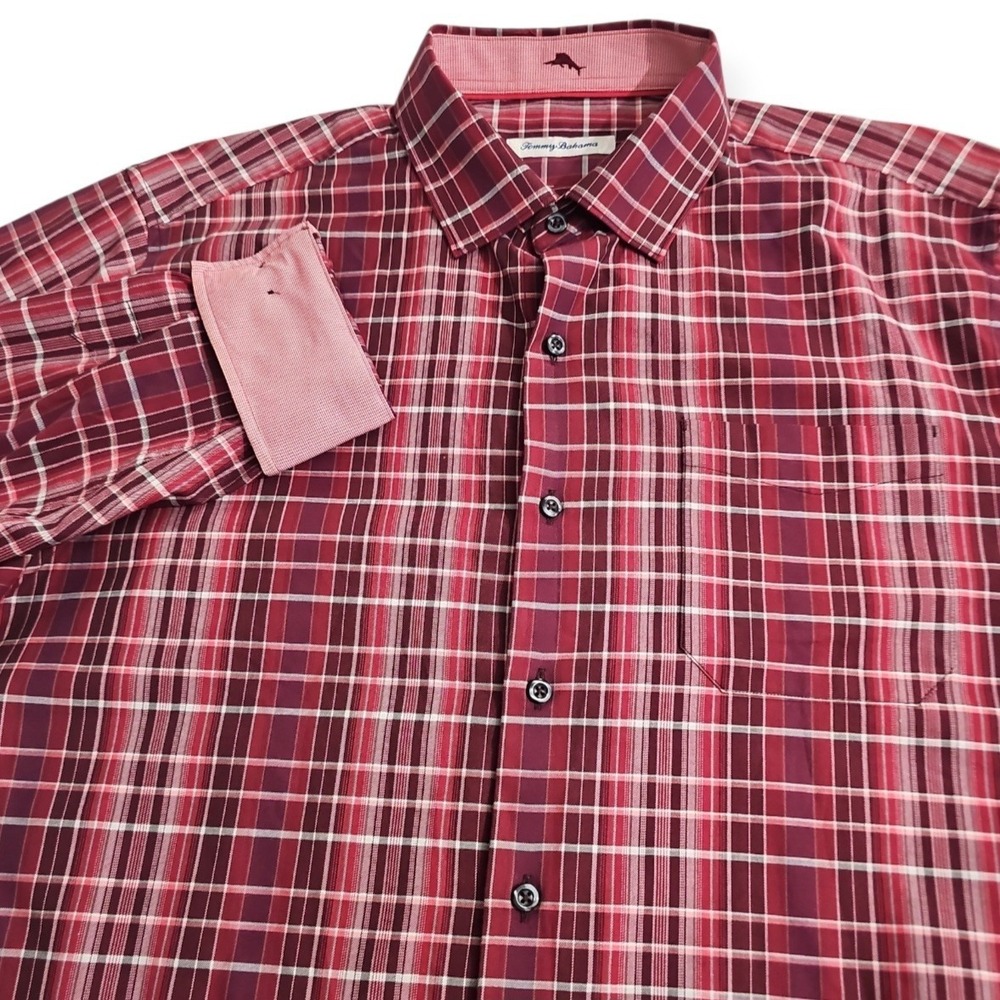 Tommy Bahama Red Plaid Long Sleeve Button Down Shirt Mens Large